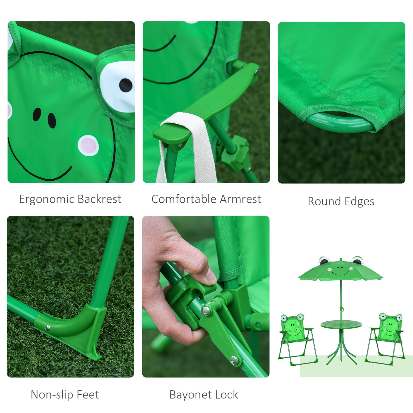 Kids Table and Chair Set with Adjustable Umbrella - Green Frog