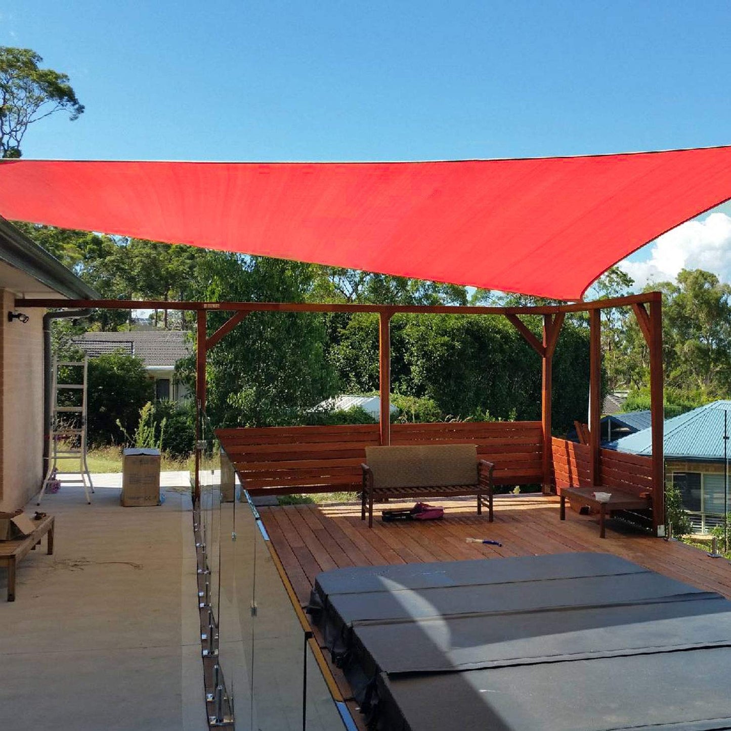 7x13 ft Sunshade Sail UV Protection Waterproof Garden Shade Canopy - Light Grey & Scarlet