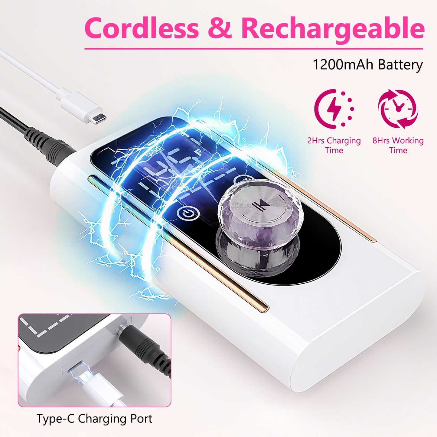 Portable Electric Nail Drill 45000 RPM - Cordless Rechargeable Nail File Kit