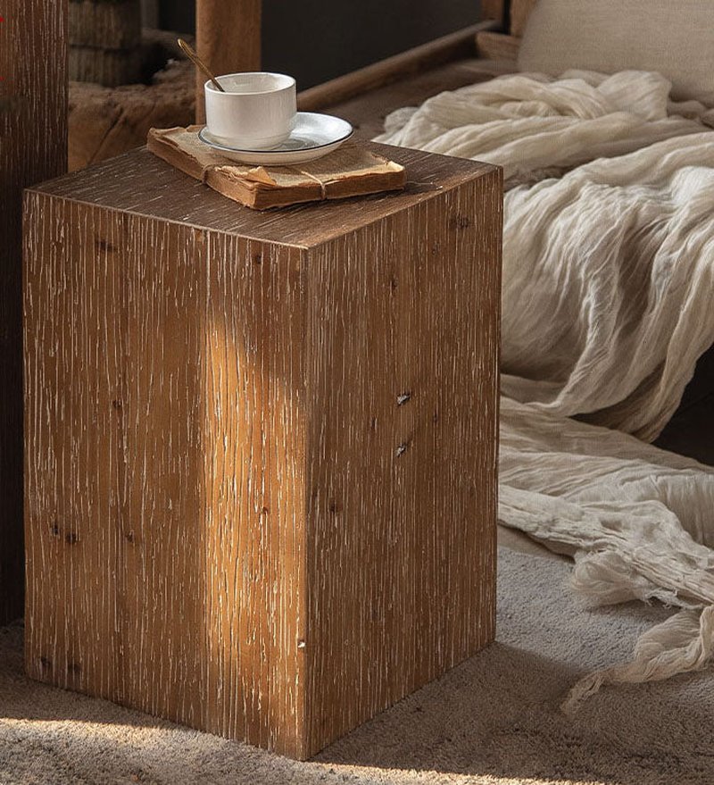 Solid Wood Corner Side Table for Living Room and Bedroom - Small Square Design