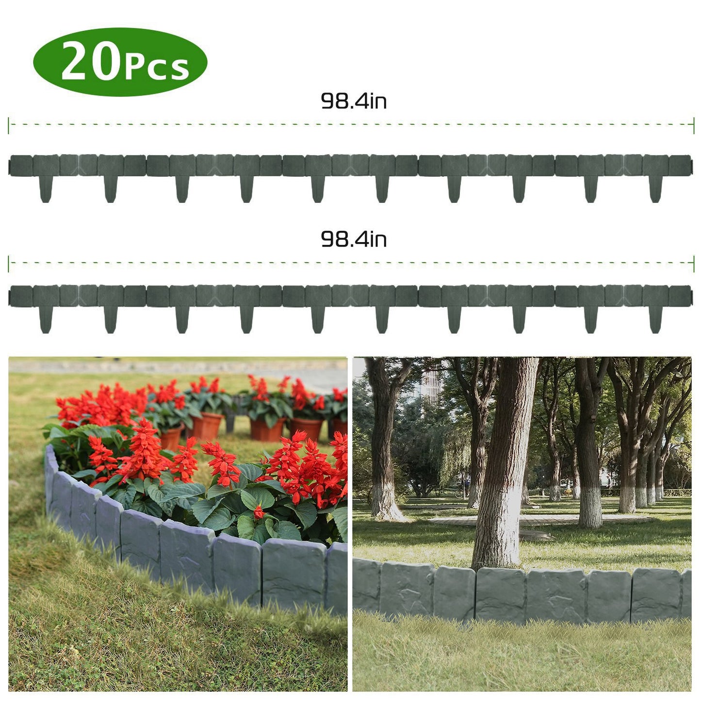 20 Pcs Plastic Garden Edging Border Stones for Lawn & Flowerbeds