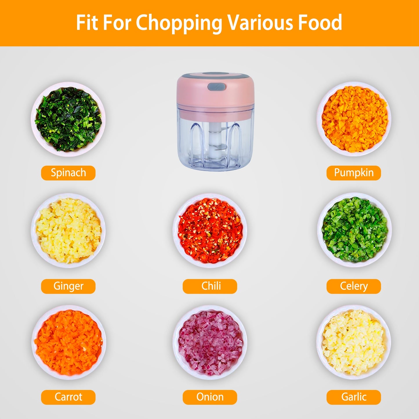 Mini Electric Garlic Chopper - Cordless 8.45OZ Food Processor