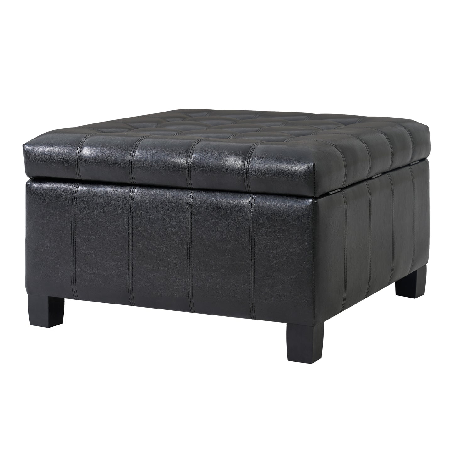 Black PU Storage Ottoman with Lift-Top - 30.25" Square