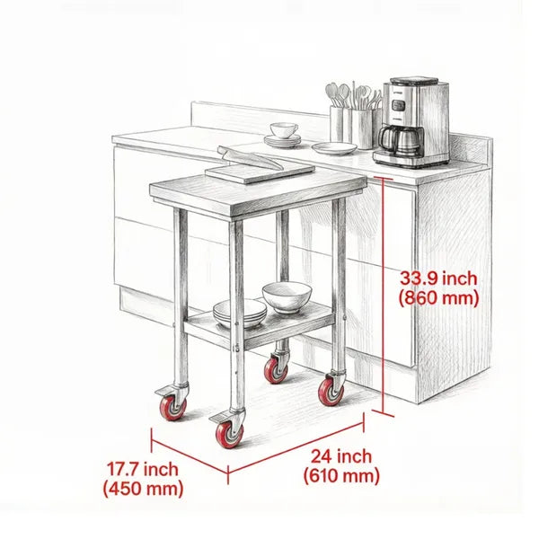 Sleek - 1 X Metal Work Table With Adjustable Height And Shelf For