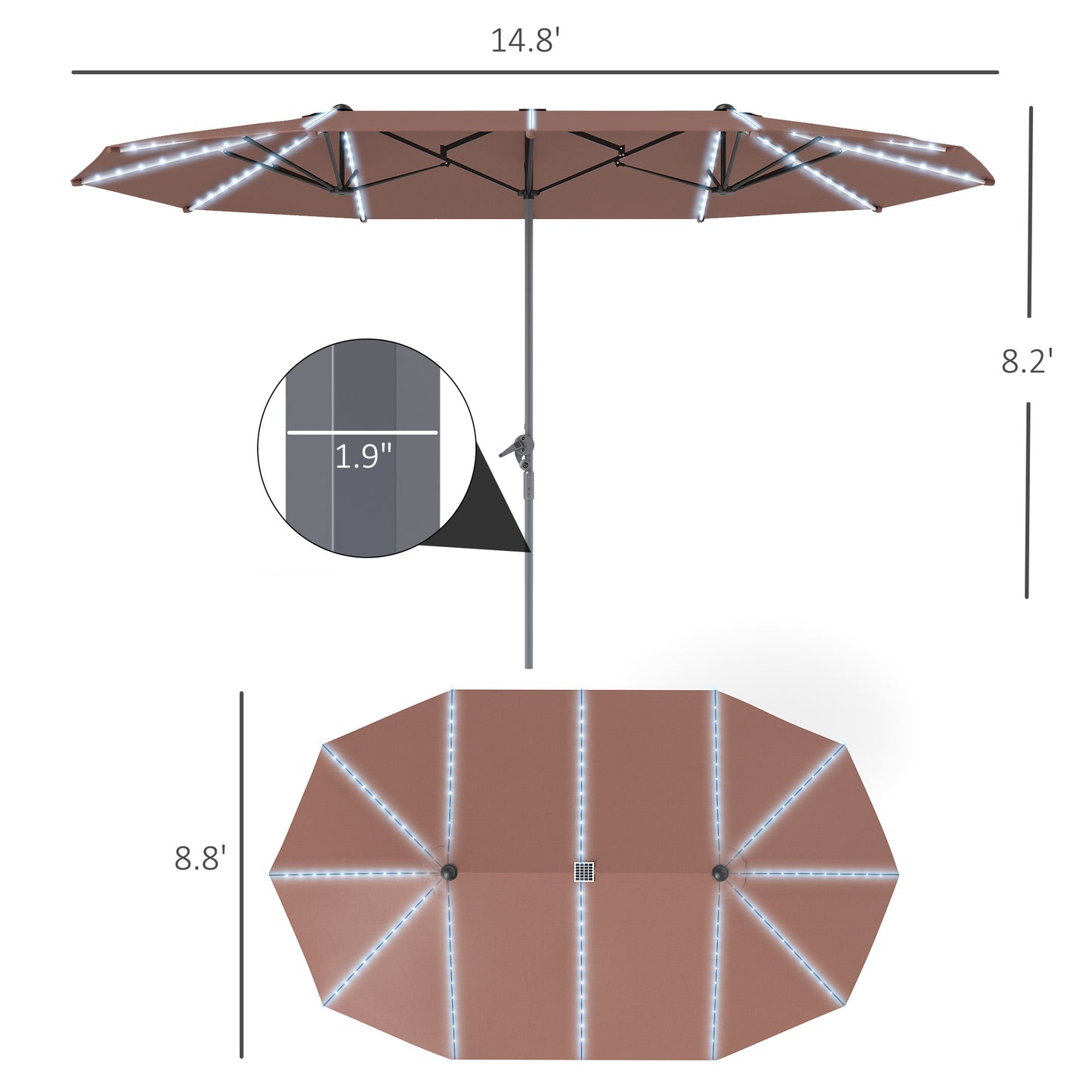 15ft Double-Sided Patio Umbrella with Solar Lights - Tan