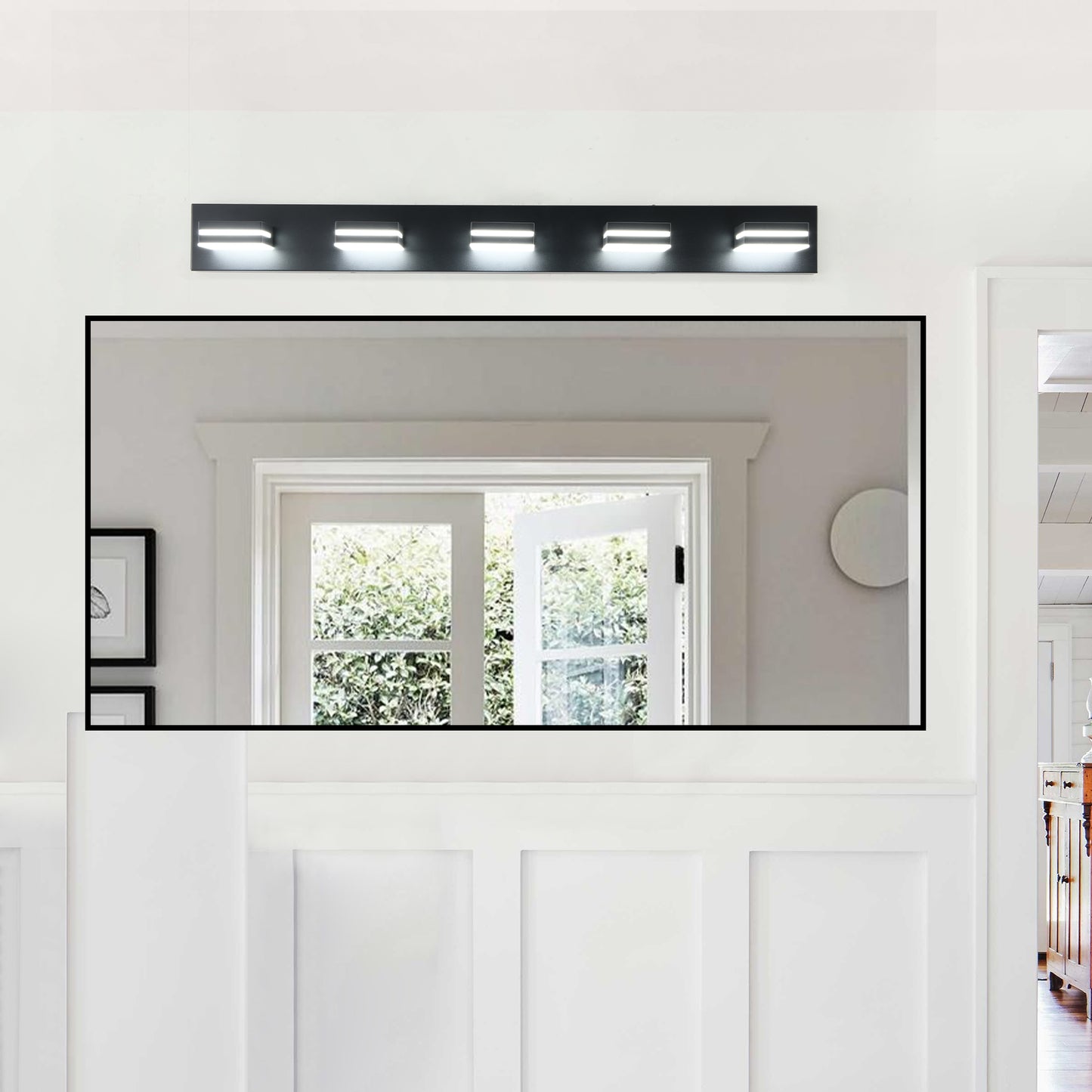 Modern Black LED Vanity Light - 5-Light Wall Sconce for Bathroom