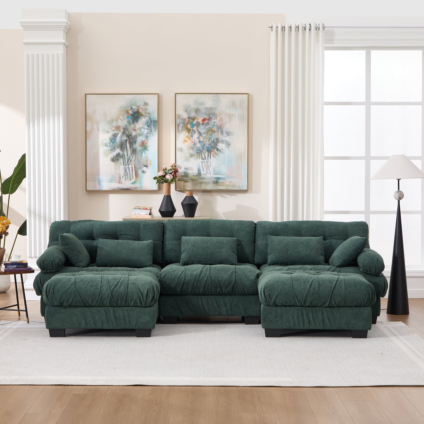 U Shaped Modular Sectional Sofa - Comfy Deep Seat Cloud Couch - Green