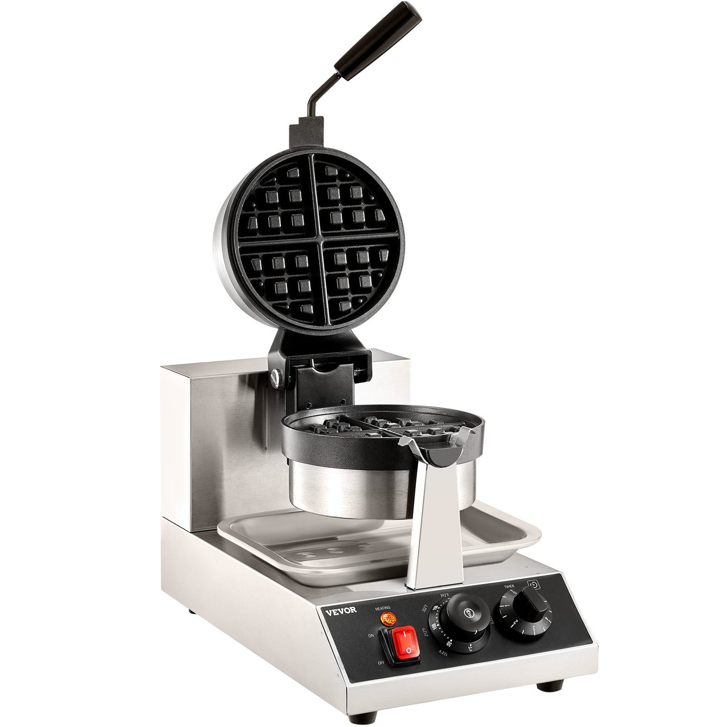 Commercial Round Waffle Maker 1300W Non-Stick Rotatable Kitchen Appliance