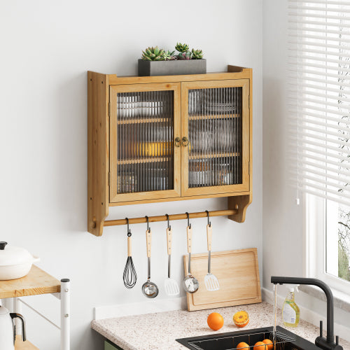 Vintage Double Door Wall Cabinet - Natural Wood Finish