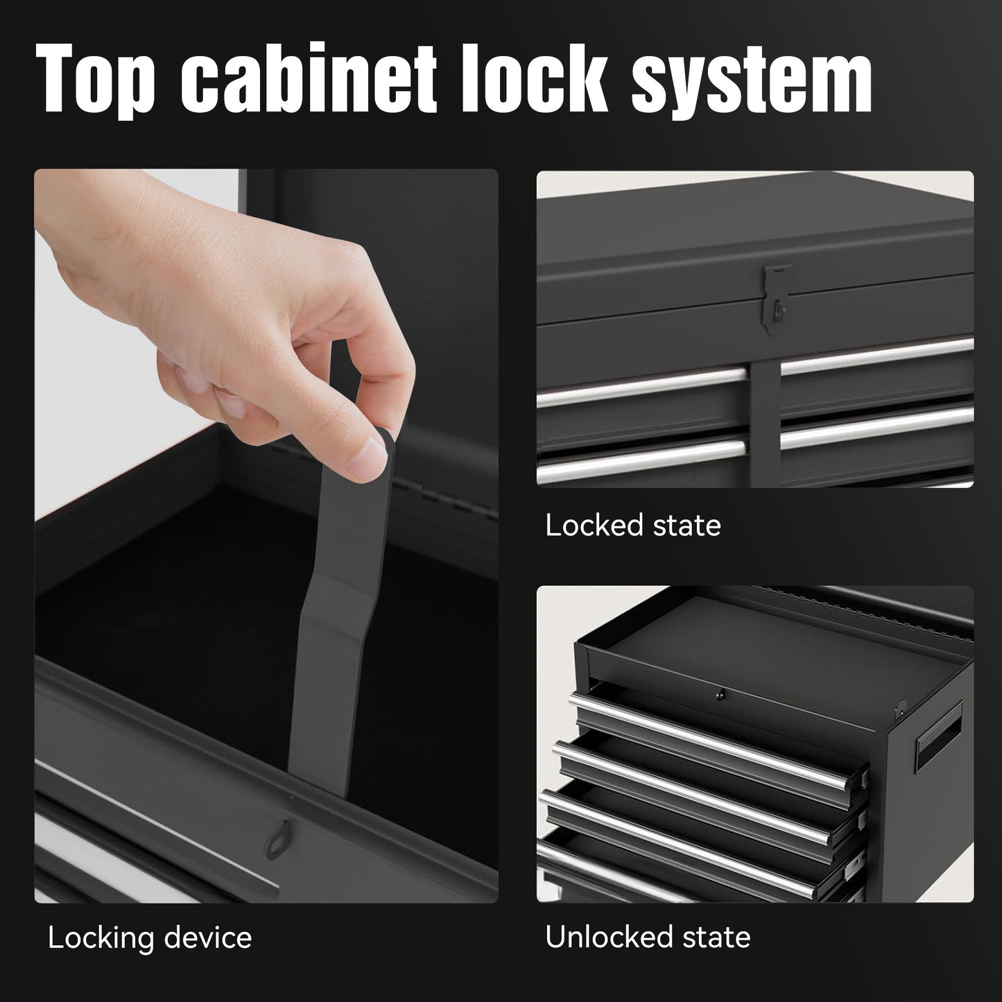 Rolling Tool Chest with 5 Drawers, Lockable Cabinets & Detachable Top - Black Steel Garage Storage