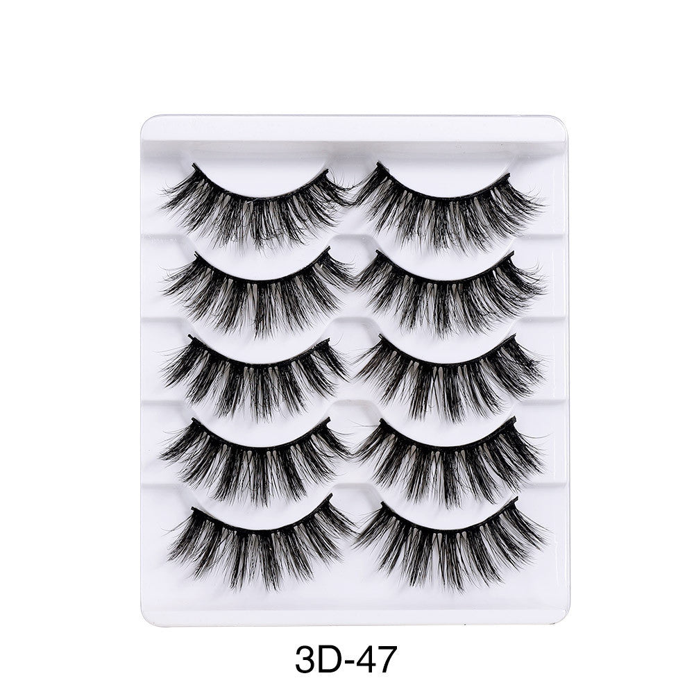 Natural 3D False Eyelashes 5 Pairs - Dense, Curly, Lightweight