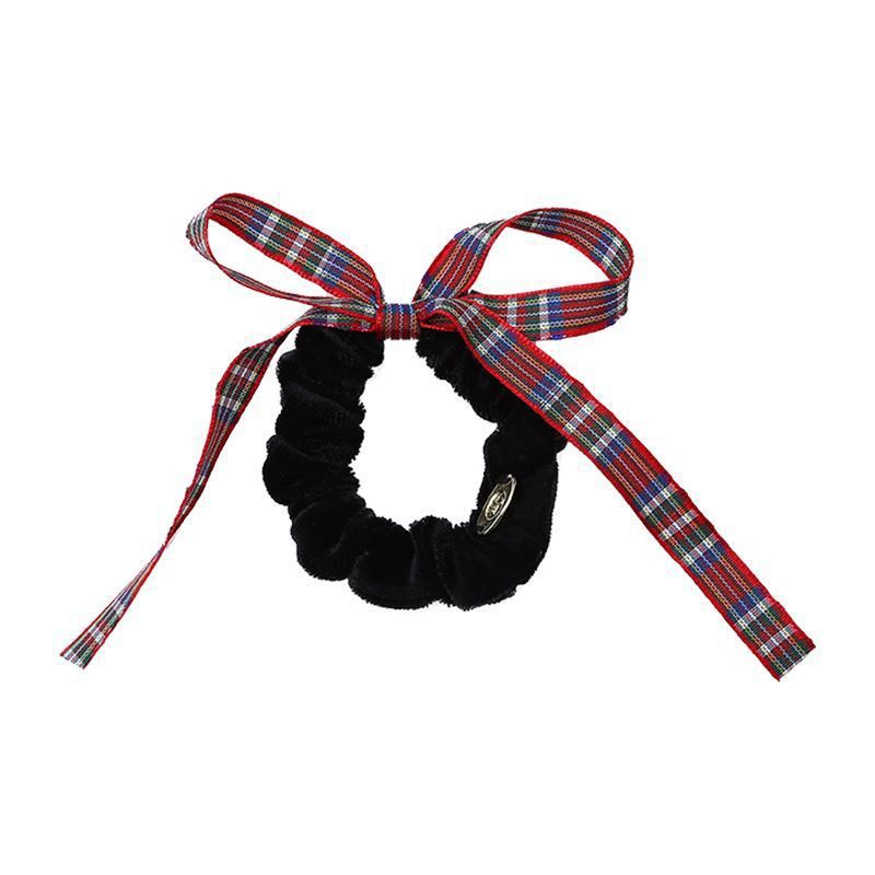 Large Bow Hair Ring - Black Plaid Hair Accessory for Hair Styling