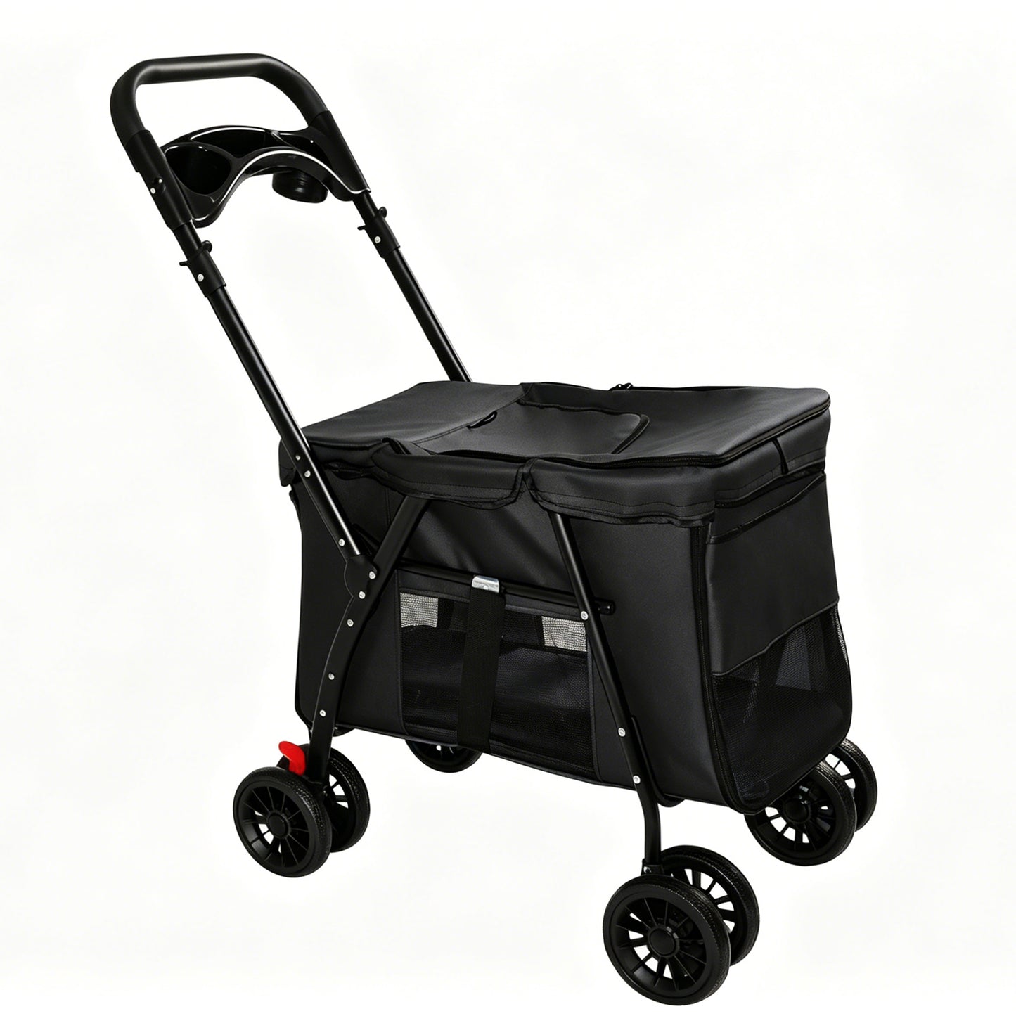 Foldable Pet Stroller for Small Medium Dogs Cats with Mesh Sides & Safety Leashes