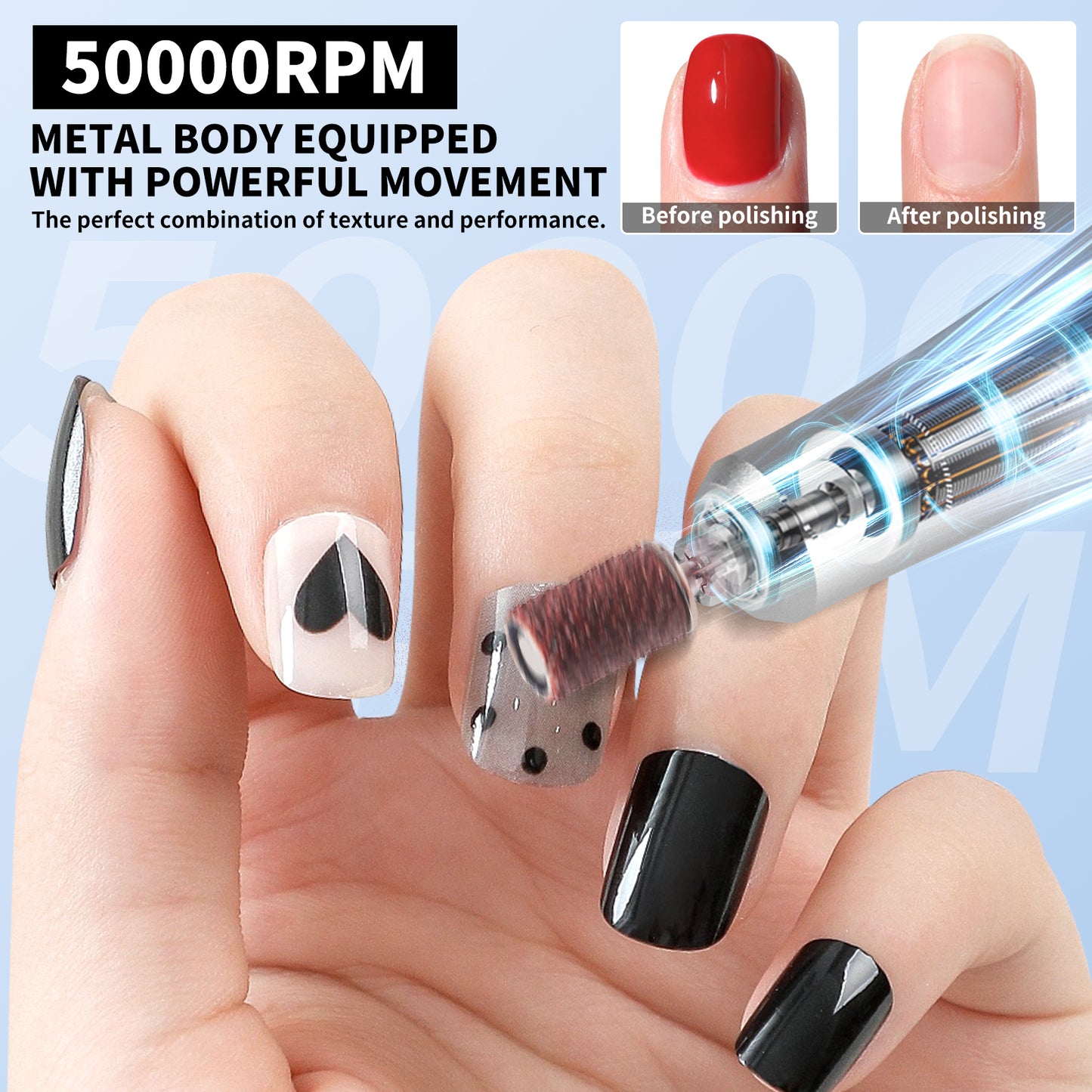50000RPM Professional Rechargeable Nail Drill Kit for Acrylic & Gel Nails