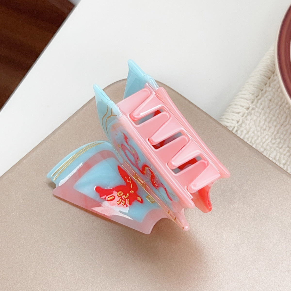 Book Design Hair Pin - Pink and Green