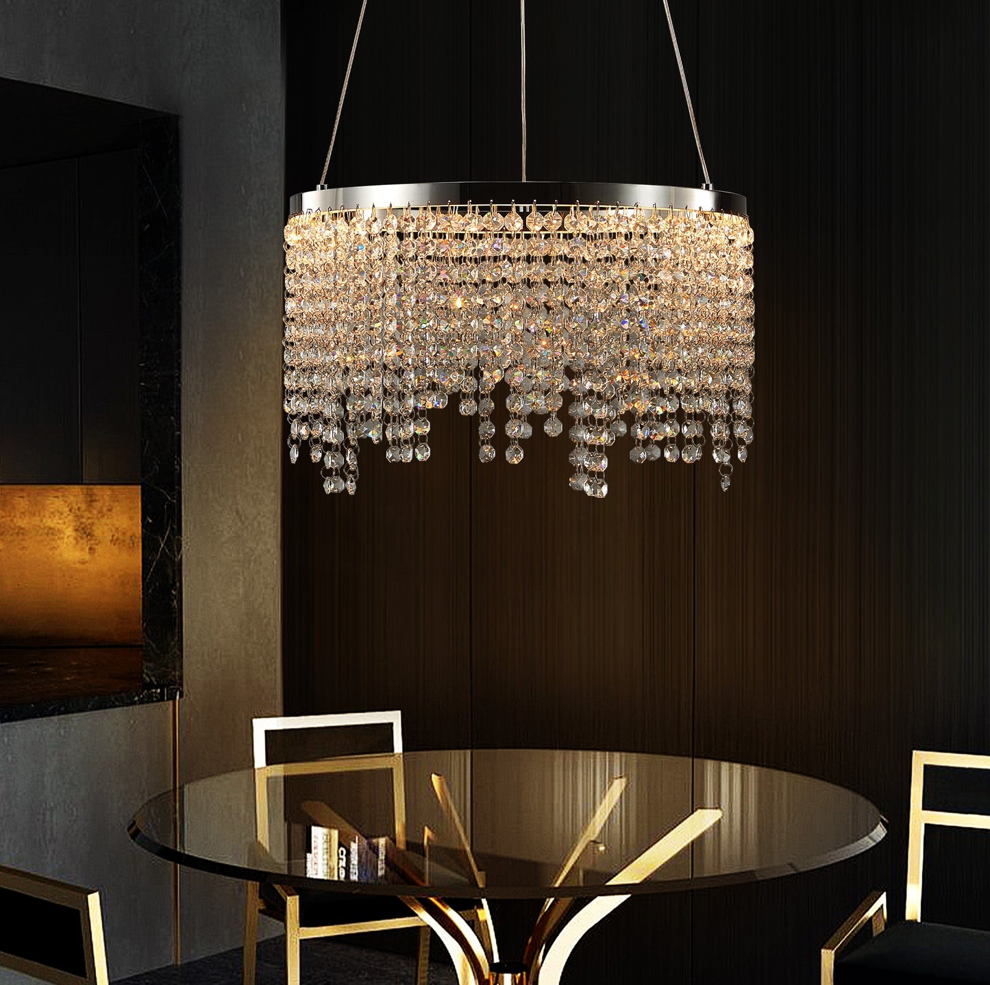 16-Inch Crystal LED Chandelier - Adjustable Height & Color Temperature