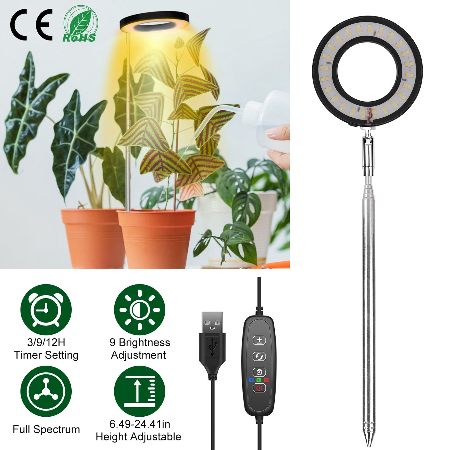 Indoor Plant Grow Light LED Full Spectrum with Auto Timer & Dimmable Brightness