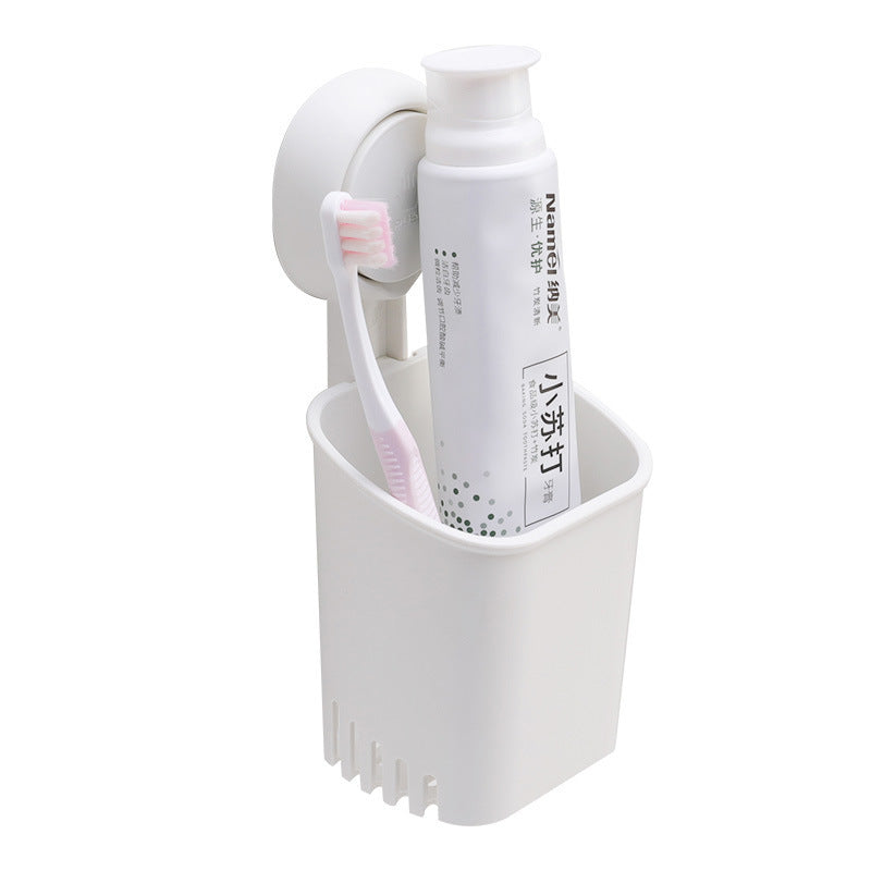 Wall-Mounted Toothbrush Holder with Suction Cups, 2-Layer Plastic Storage Box