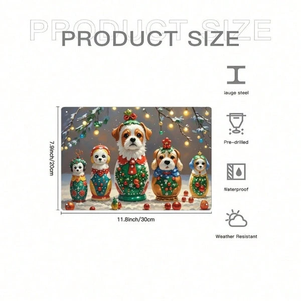 Christmas Eve Puppy Nesting Dolls Metal Wall Sign - 8x12 Inch