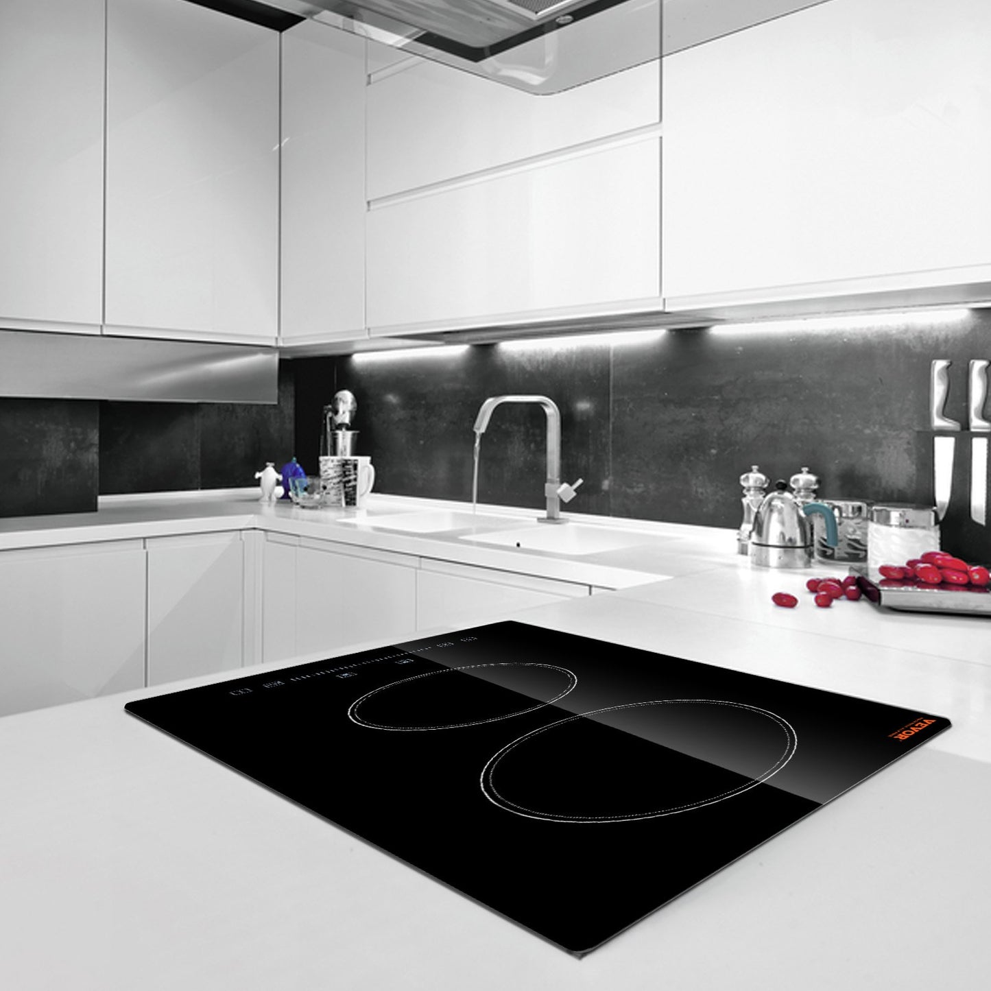 Black Built-In Electric Stove Top 20x11.6 Inch, 2 Burners, Touch Control