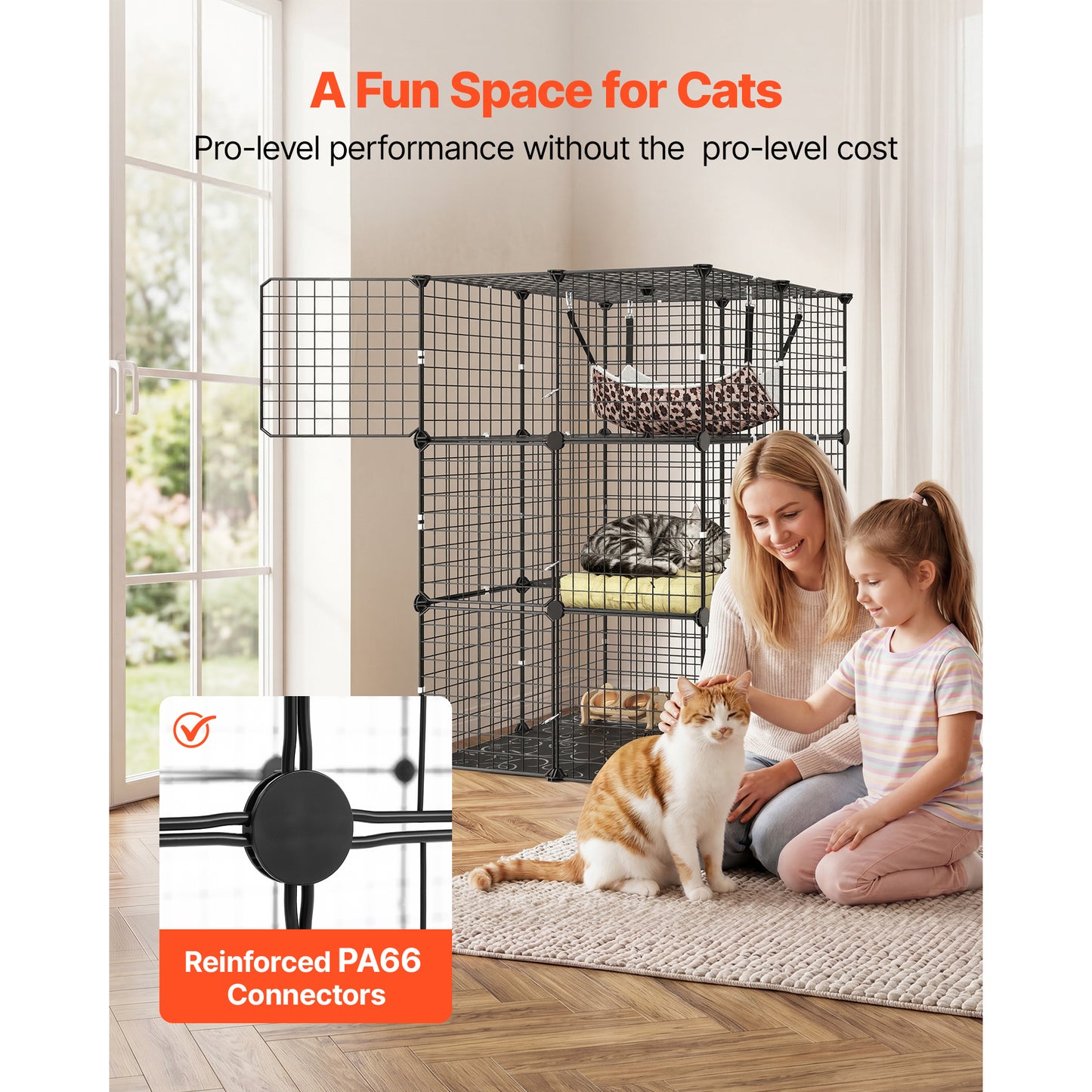 Large 3-Tier Indoor Cat Playpen with Hammock - Detachable Metal Wire Enclosure, Black