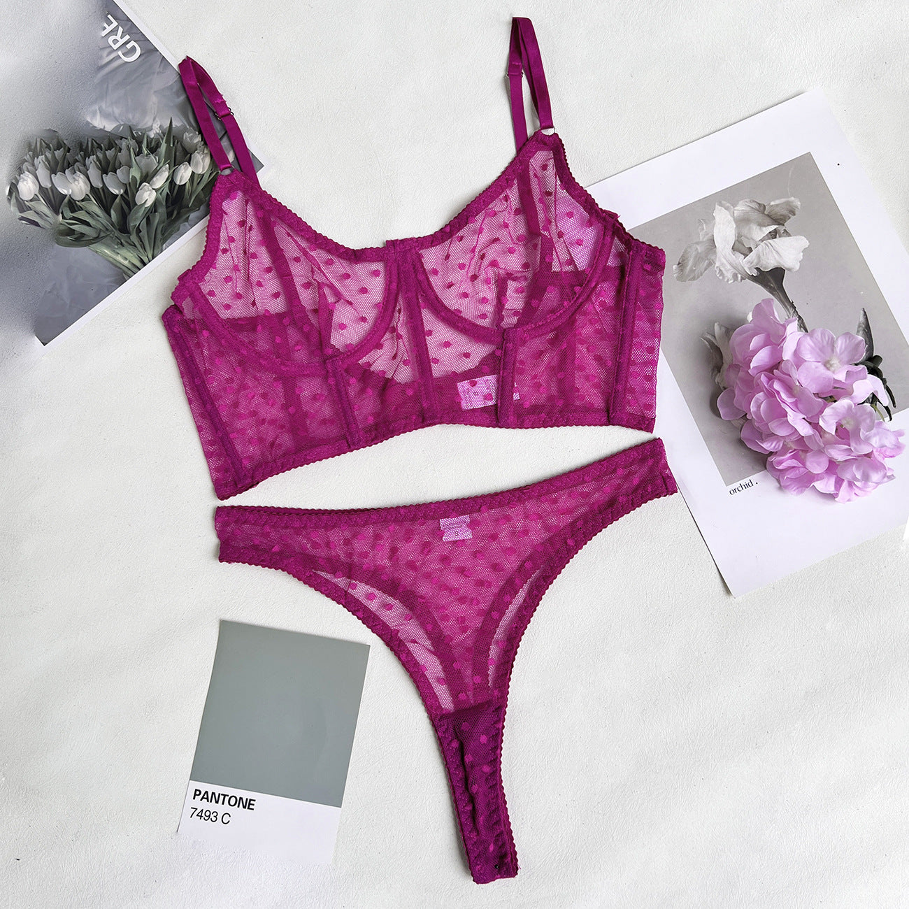 See-Through Fishbone Underwear Set for Women Polka Dot Styles