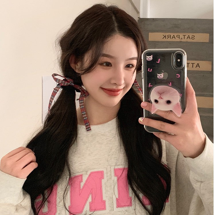 Large Bow Hair Ring - Black Plaid Hair Accessory for Hair Styling