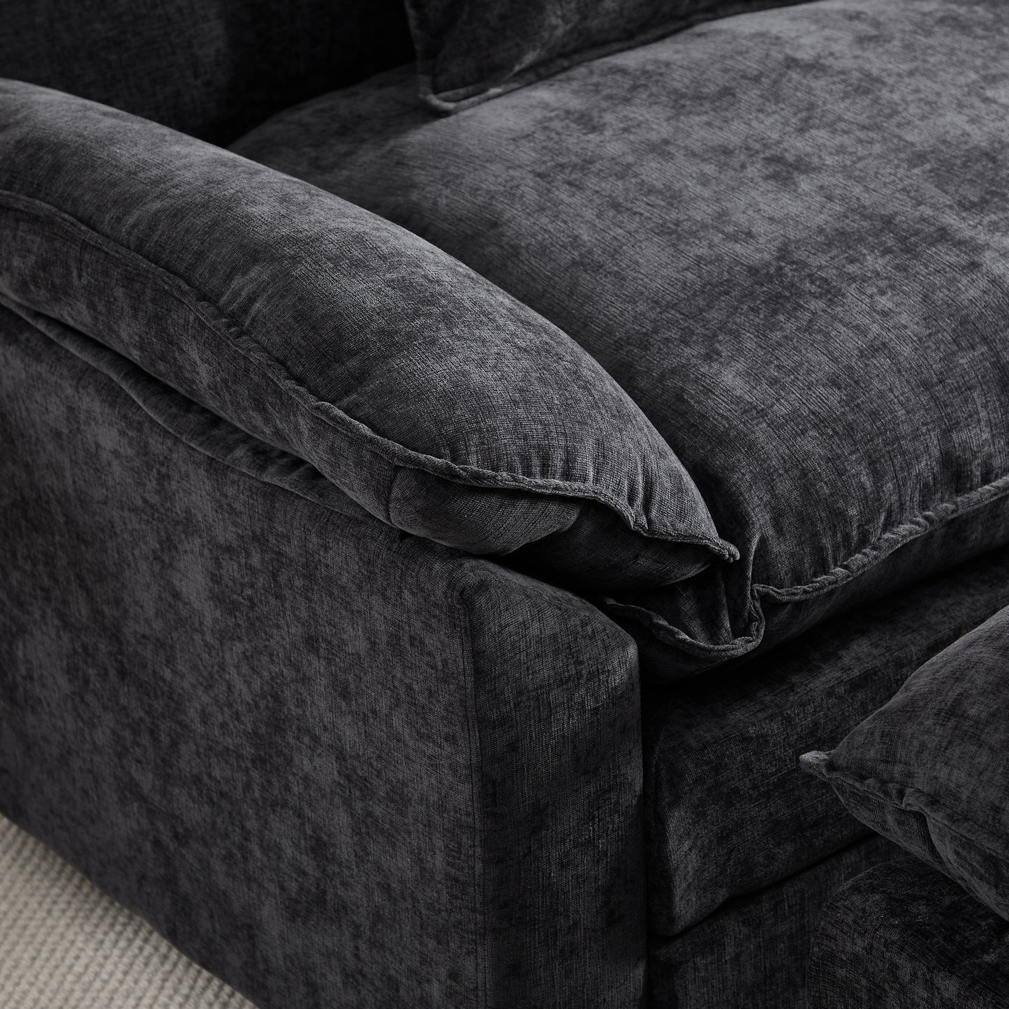 Modern Chenille Accent Chair with Ottoman - Black