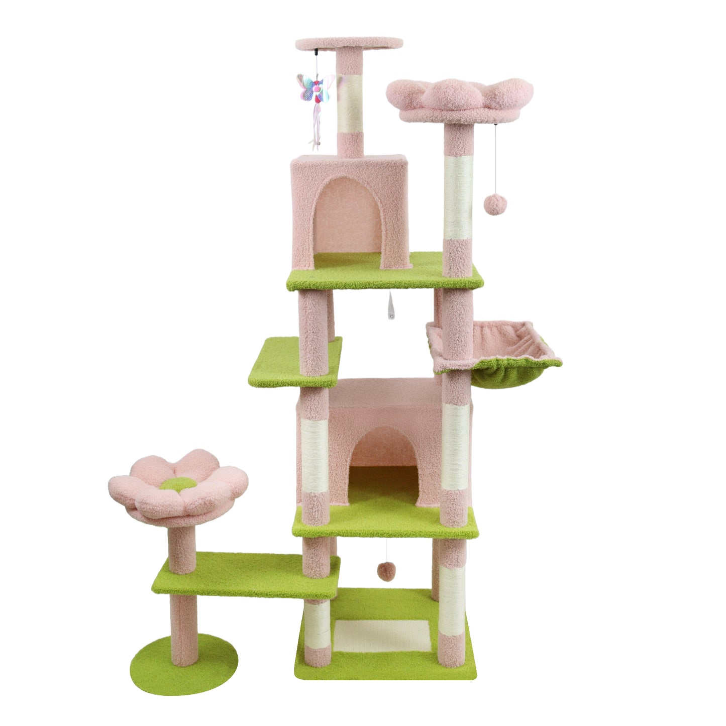 71-Inch Flower Cat Tree with Large Condo, Removable Flower Cushion & Hammock - Pink