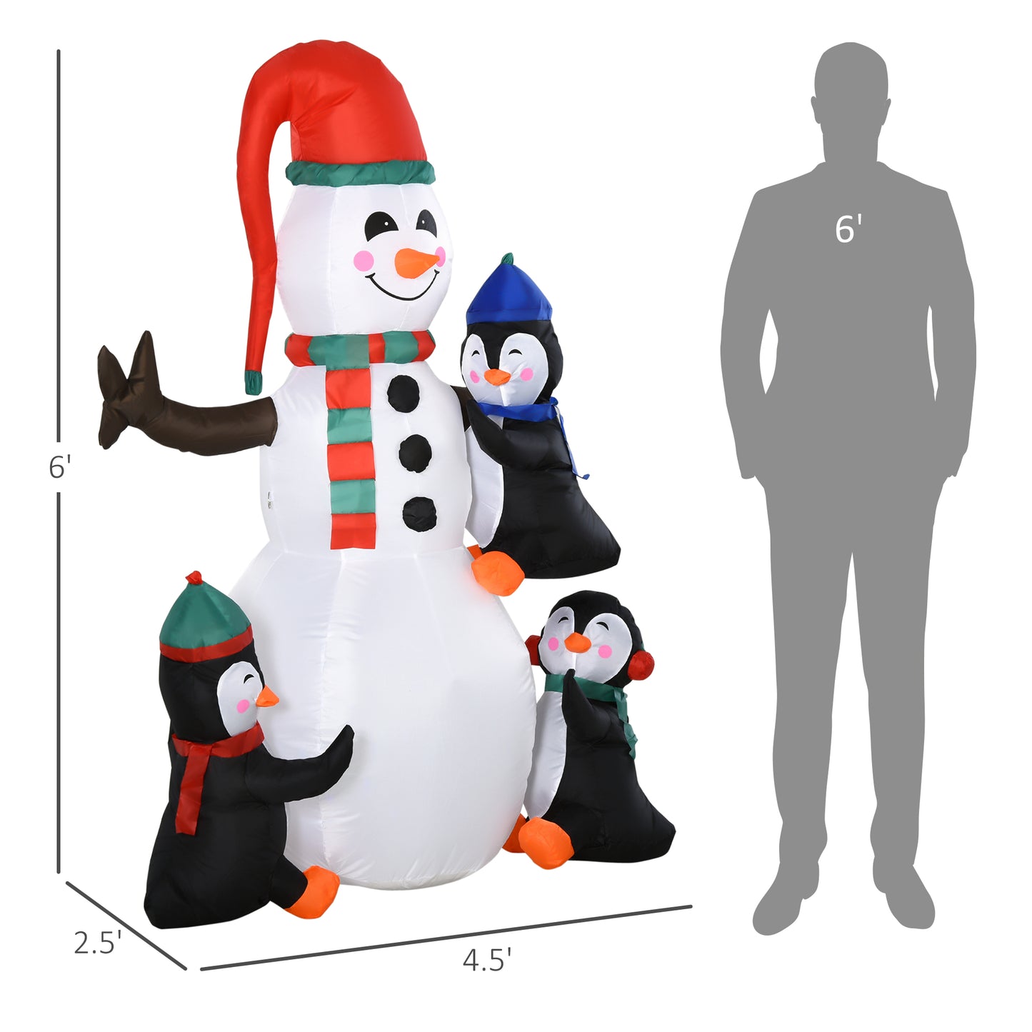 6' Inflatable Christmas Snowman with Penguins - LED Lights