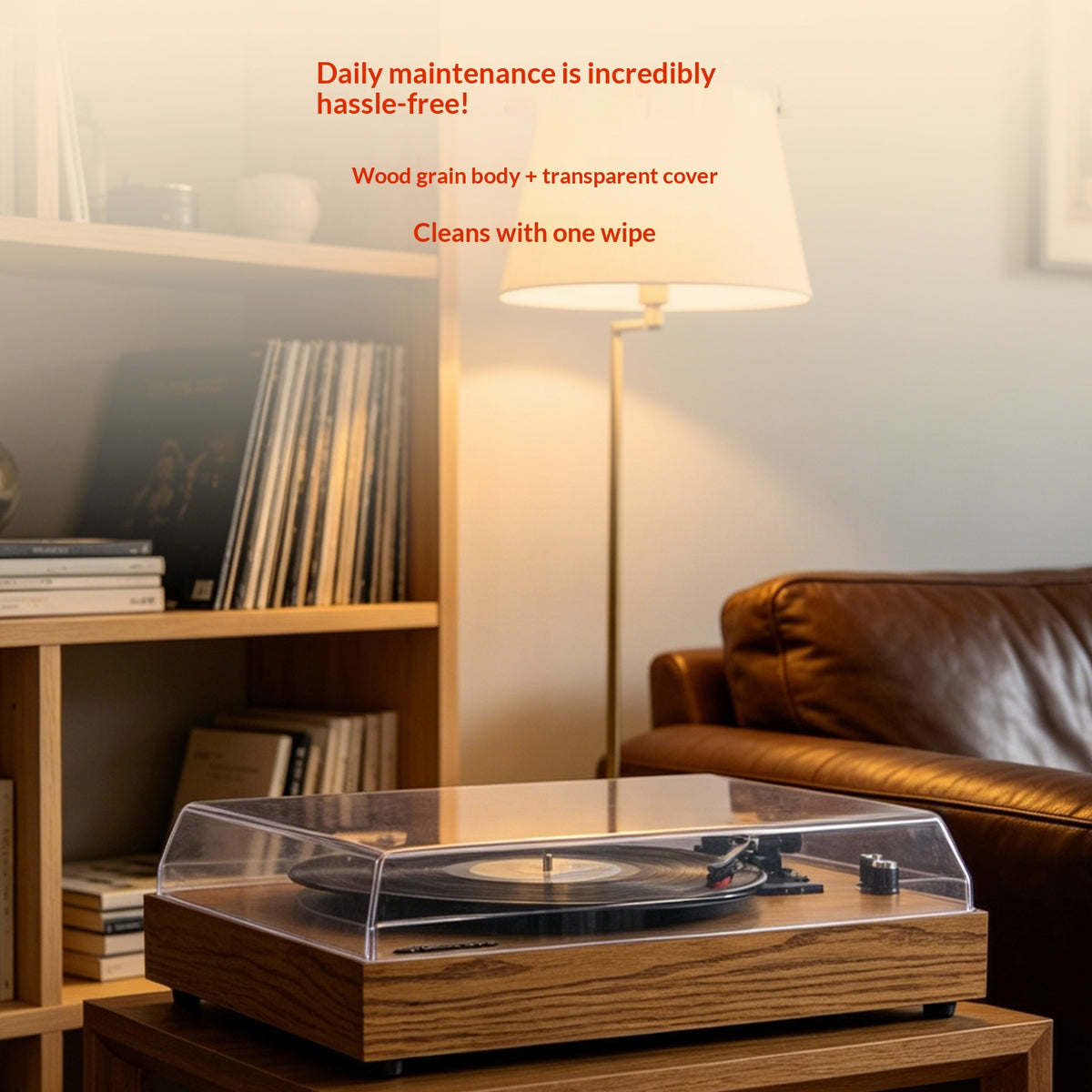 Vinyl Record Player with Bluetooth & Dual Speakers - Desktop Acrylic Dust Cover