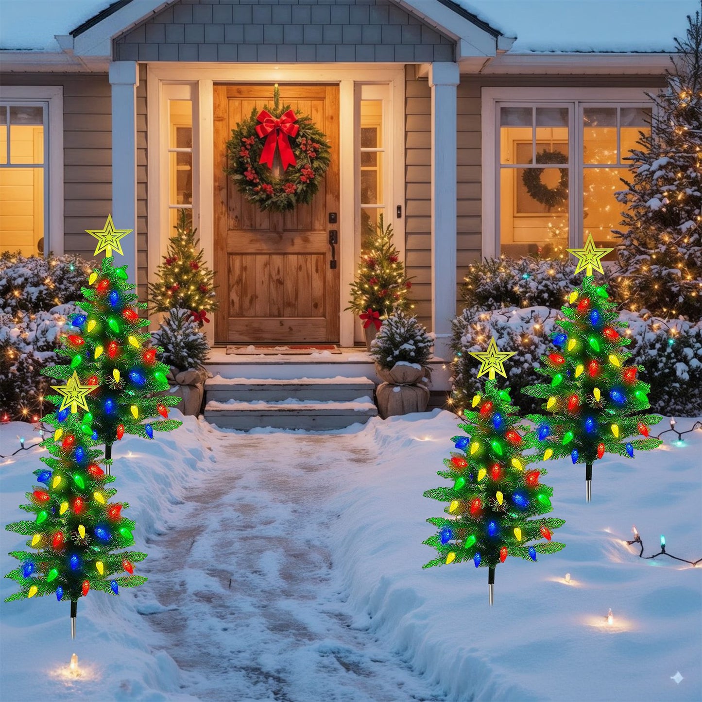 Solar Christmas Tree Lights - 37.4in Height, 100 LEDs, 8 Modes, 2 Pack