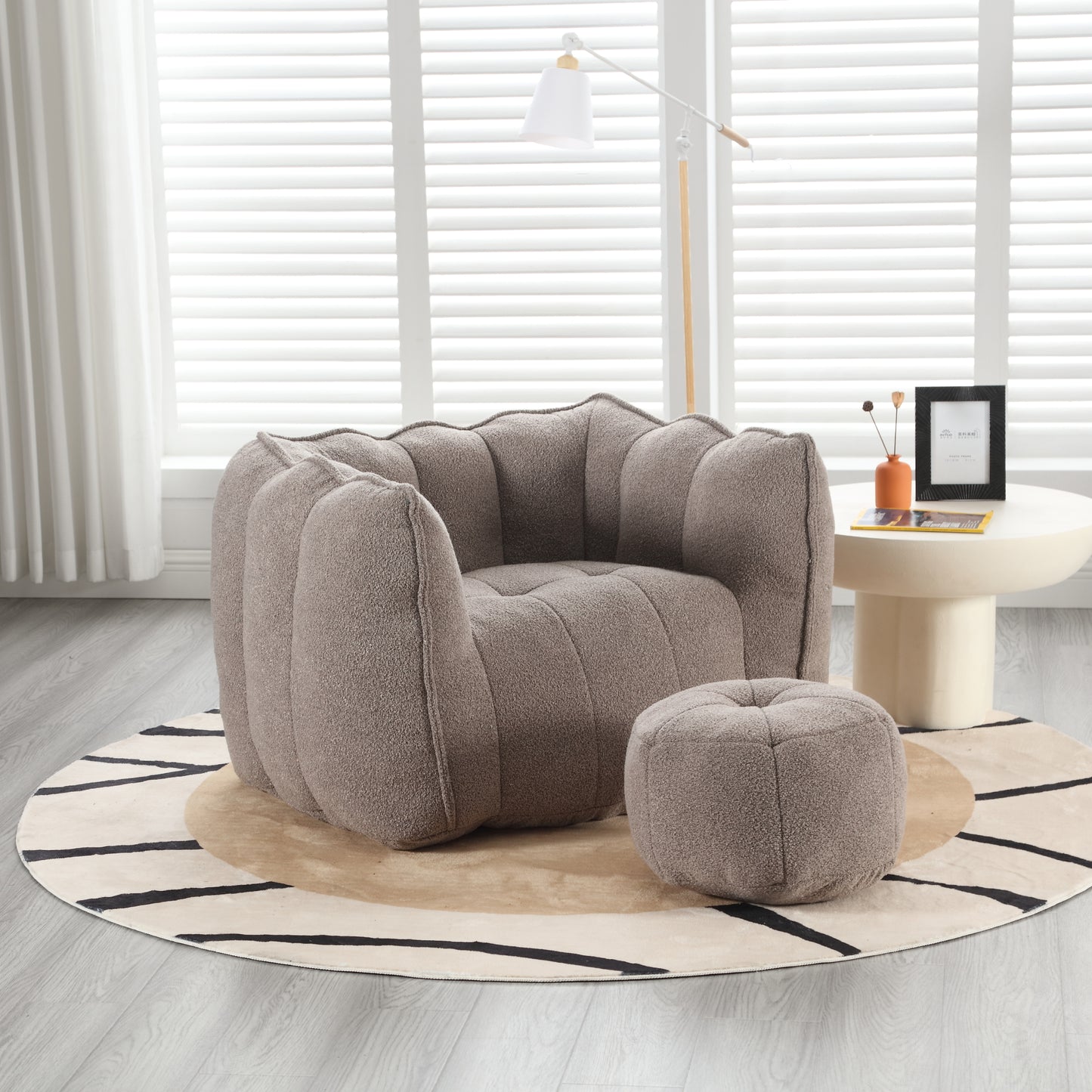 Coffee Soft Bean Bag Chair with Foam Filling - Comfortable Lazy Sofa