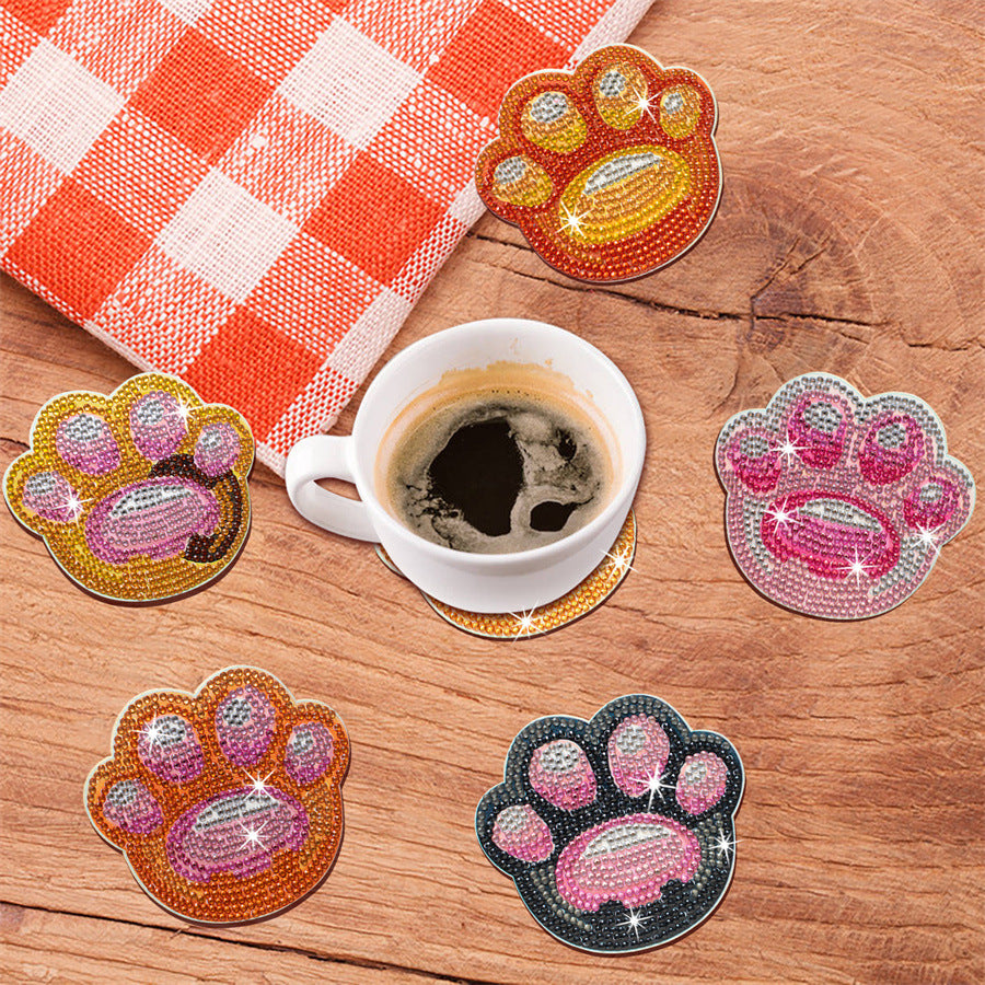 Wooden Coaster Set with Stand - Bear Claw Pattern Handcrafted Drink Coasters
