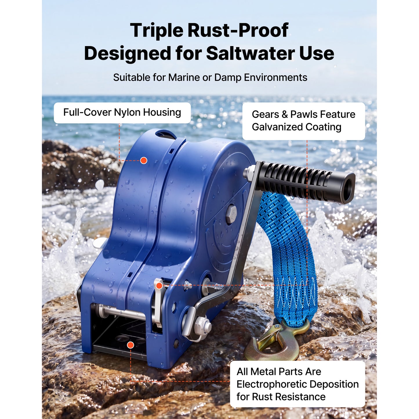 Heavy Duty Boat Winch 3500 lbs with 20ft Polyester Strap Portable Hand Crank