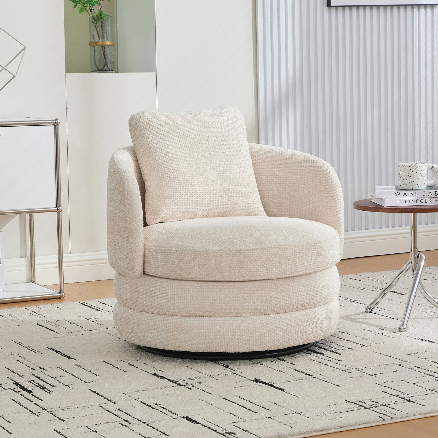 30" Modern Round 360° Swivel Barrel Accent Chair - Beige
