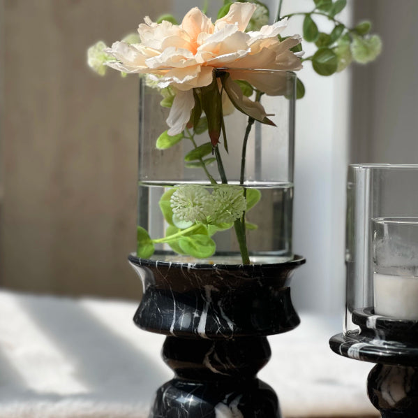 Marble Glass Vase Candle Holder - Decorative Accent for Living Room or Dining Table