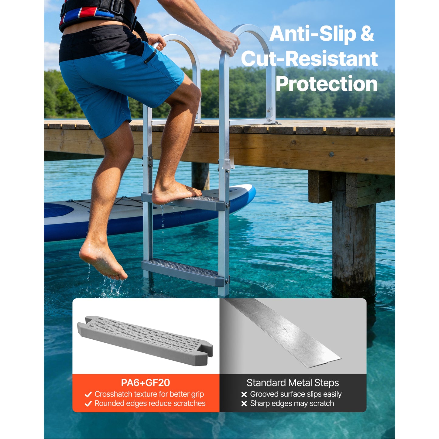 Removable Aluminum Dock Ladder - 5 Steps, Non-Slip Pool & Marine Boarding Ladder