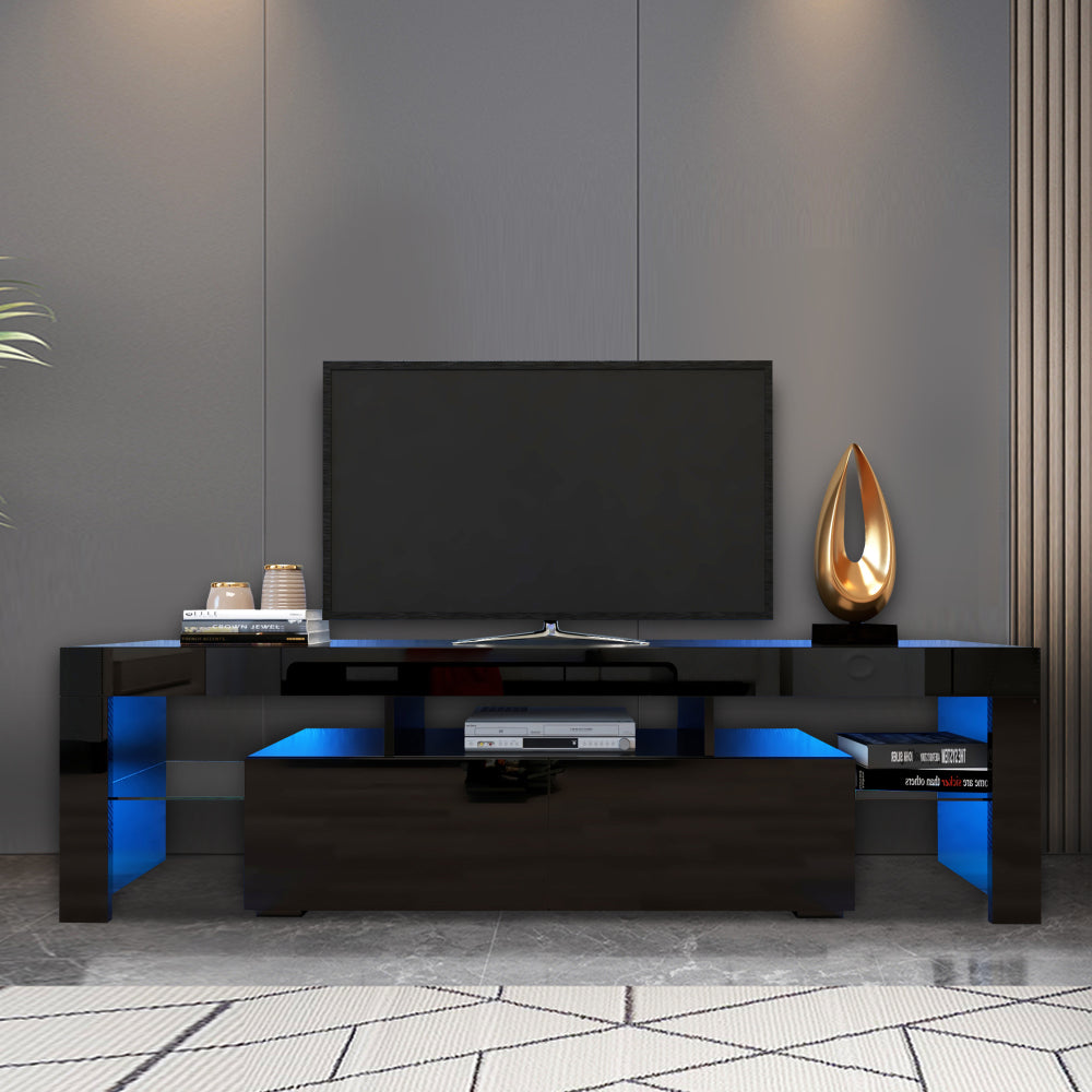 Modern Black TV Stand with LED Lights & Remote Control - 63"