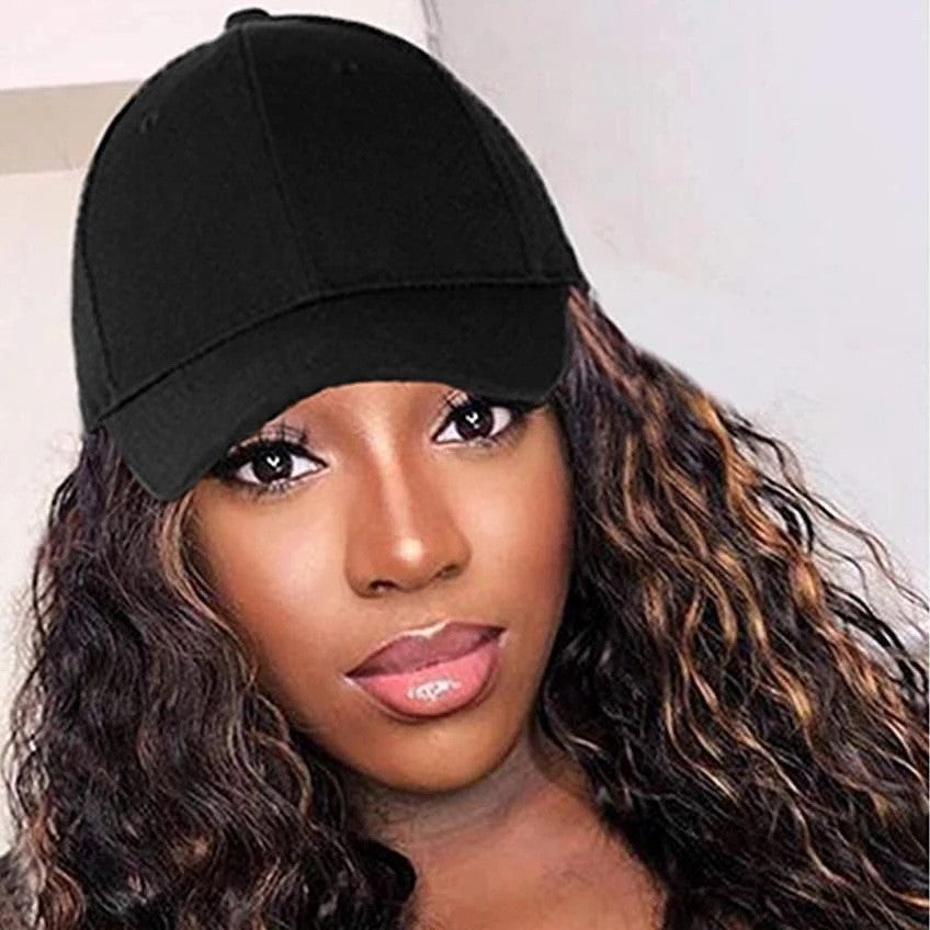 Women's Fashion Headgear with Hat and Wig - Natural Hair & Curl Styles