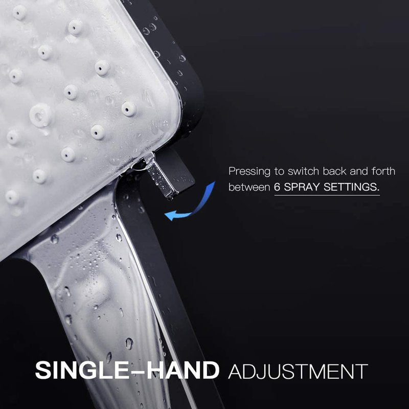 Square Handheld 6-Function Pressurized Shower Head with Hose