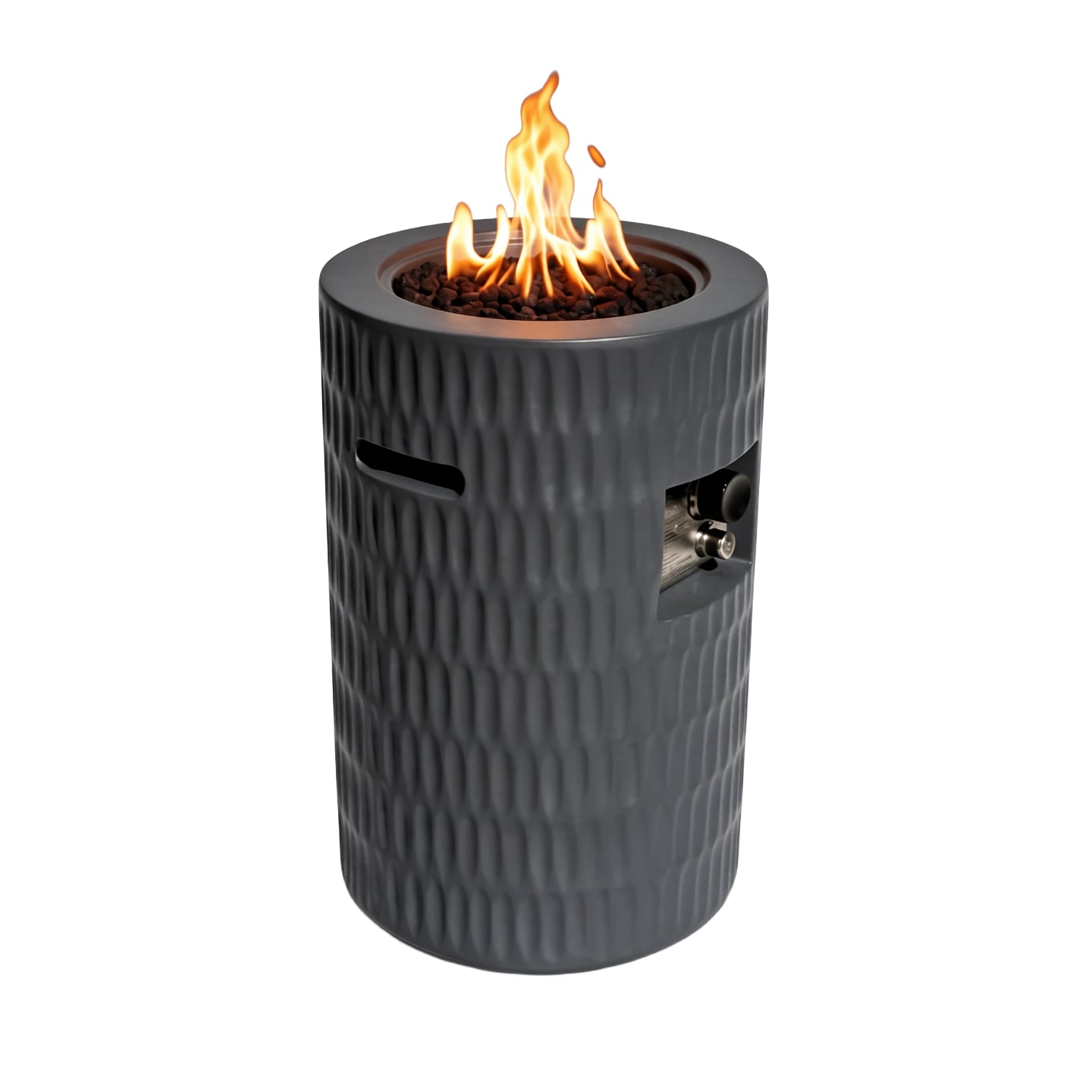 26" Propane Fire Pit - Outdoor Gas Patio Fire Column with Hidden Tank, Dark Grey