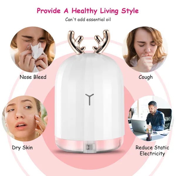 Ultrasonic Cool Mist Humidifier with 7 Color Breathing Lights, 220ml Air Diffuser for Home Office Gym