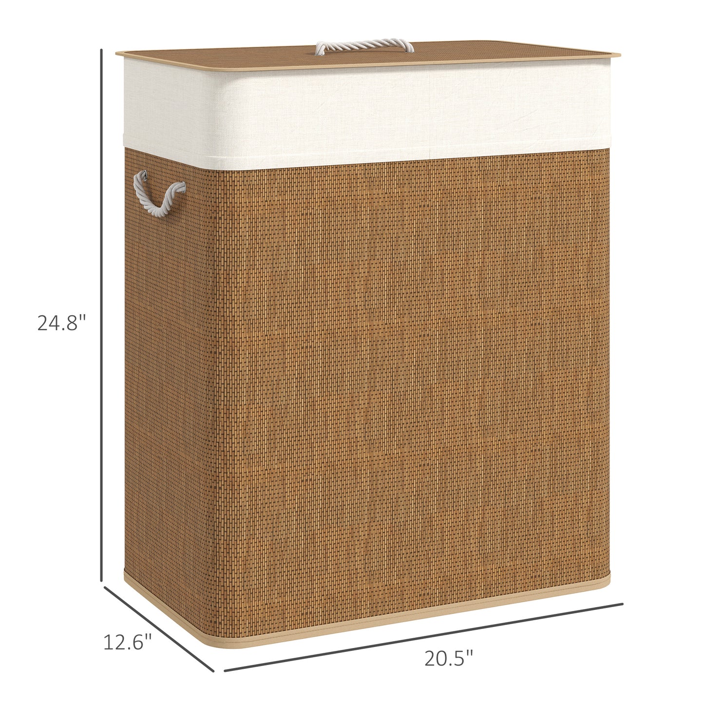 Double Laundry Basket With Lid, 26.4 Gallon Bamboo Hamper Rope