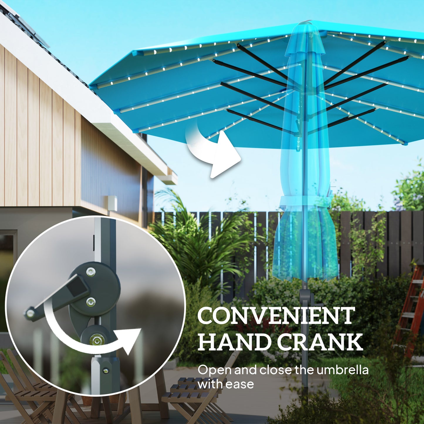 15ft Double-Sided Patio Umbrella with Solar Lights - Blue