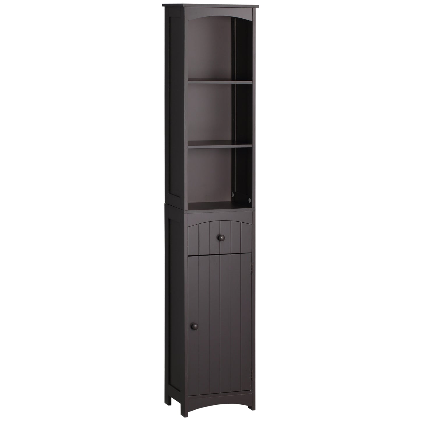 Tall Bathroom Storage Cabinet with 3-Tier Shelves and Drawer - Brown