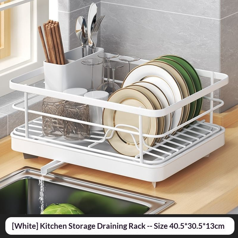 Single-Layer Kitchen Dish Drain Rack with Chopstick Rest - Multiple Colors
