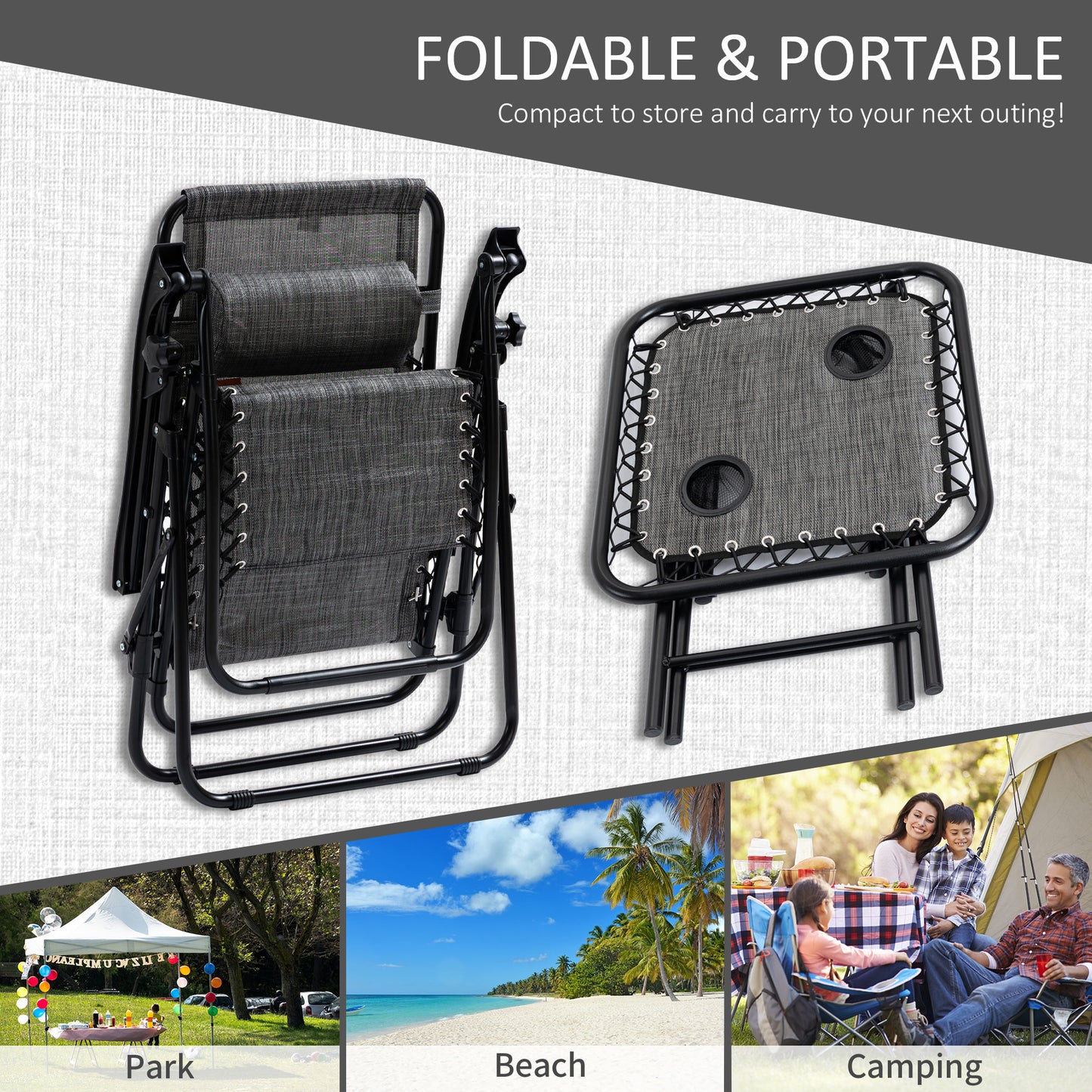 Folding Zero Gravity Chair Set with Side Table & Cupholders - Gray