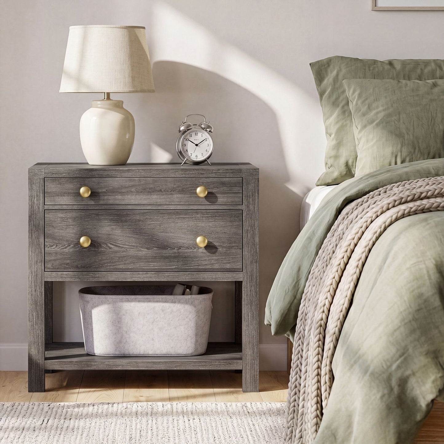 Multi-Function Nightstand with Drawer and Pull-Out Tray