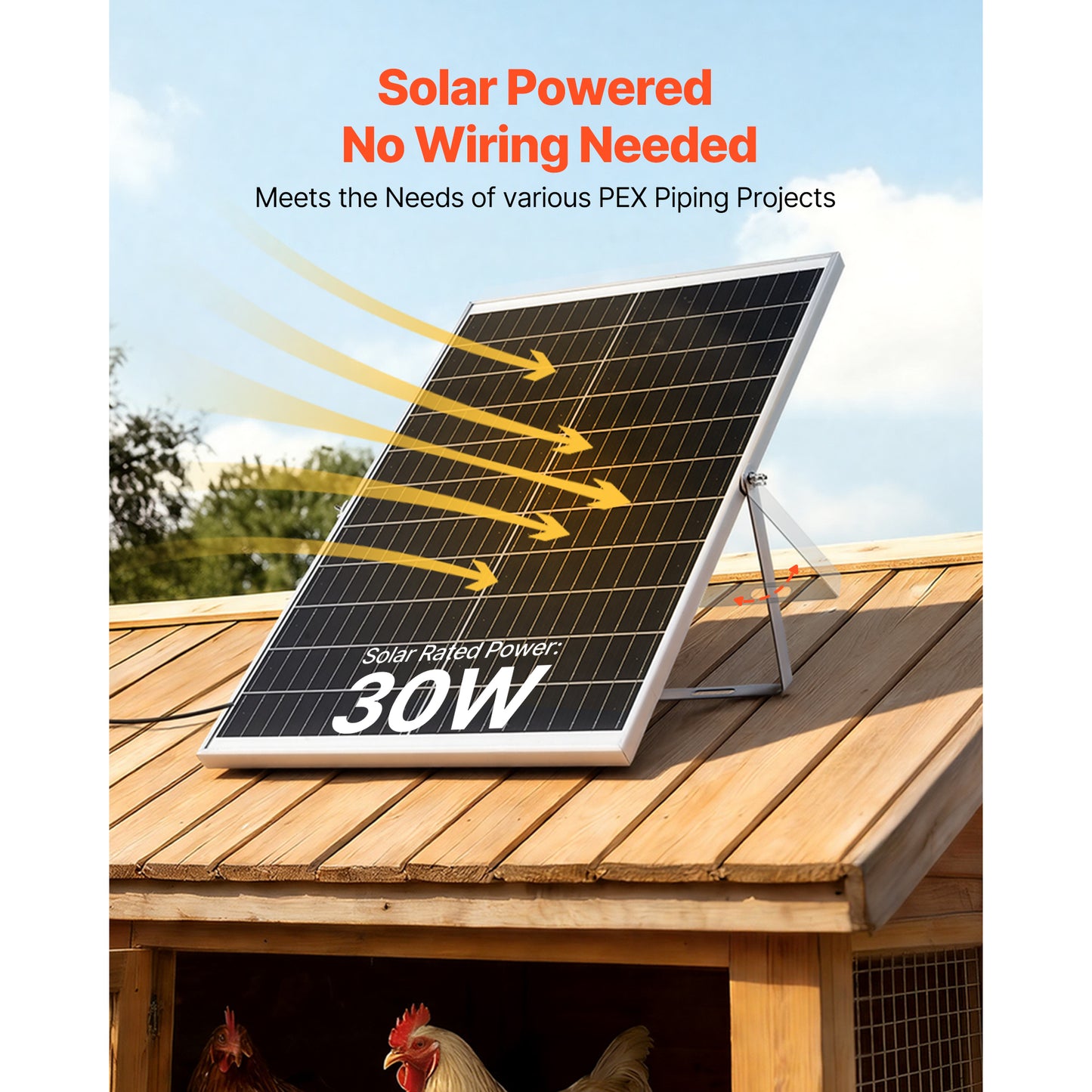Solar Powered Fan with 30W Solar Panel - High-Speed 2668 RPM for Greenhouses & Grow Tents
